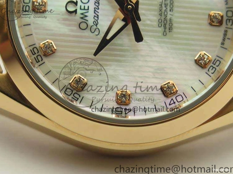 0317 Timeless Aqua Terra Ladies 35mm RG V6F Best Edition White MOP Dial On RG Bracelet A 8102